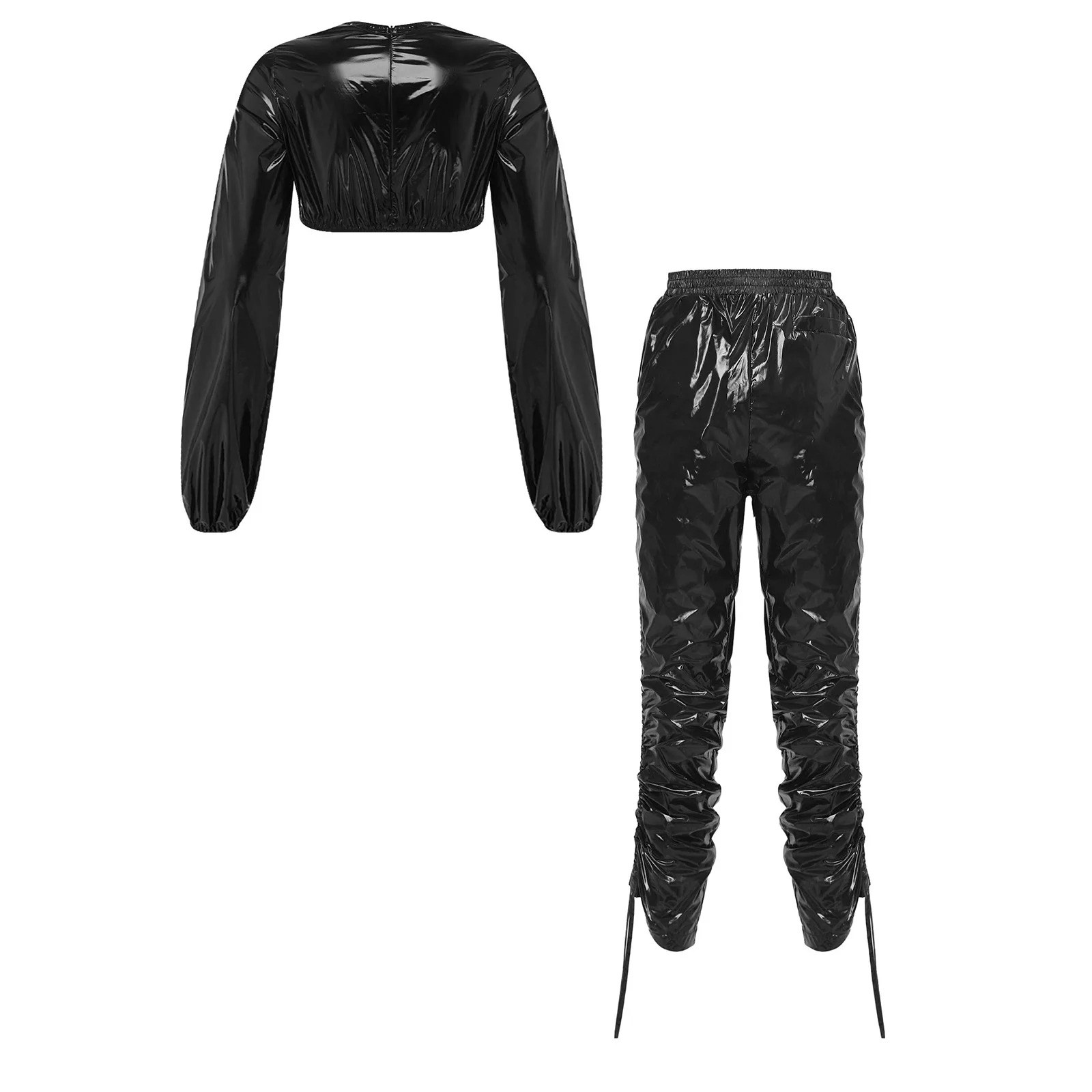 Women Waterproof Crop Top with Drawstrings Capri Pants Beach Pool Swimwear Workout Sportswear Nightclub Rave Party Clubwear - view 5