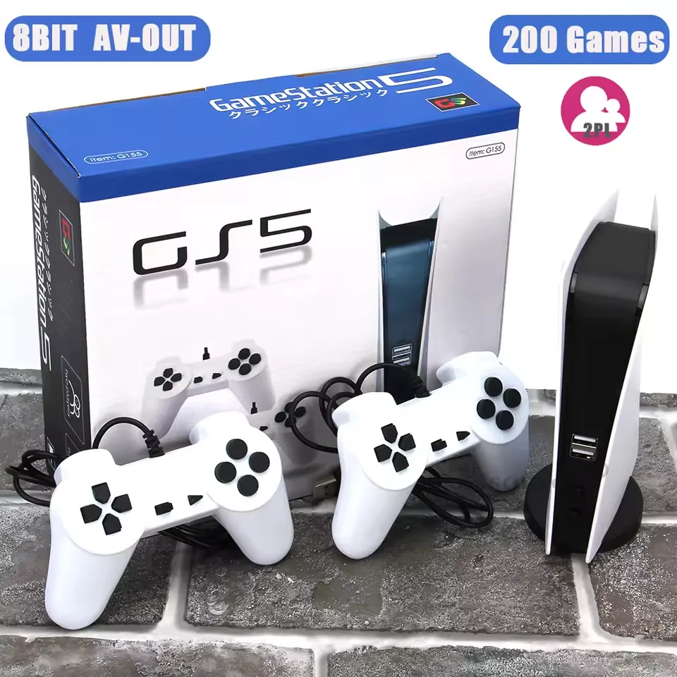 GS5 Video Game Console Mini TV Handheld Game Console Wired Gamepads Video Game 300 Retro Game HD Output Two-player for PS1 Etc