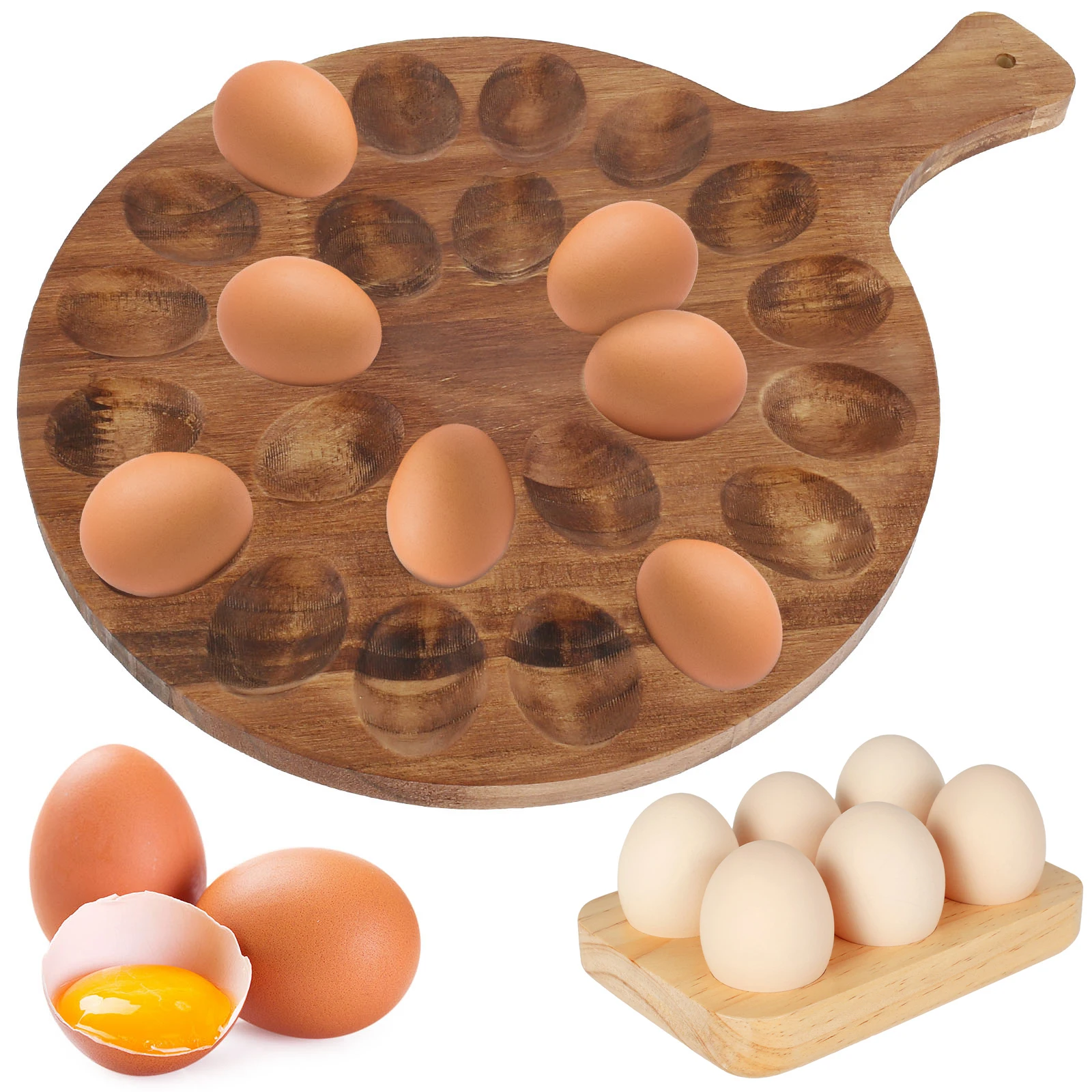 6/24 Holes Wooden Egg Tray Household Egg Storage Holder Kitchen Refrigerator Cooking Organizer Space Saving for Tabletop Display