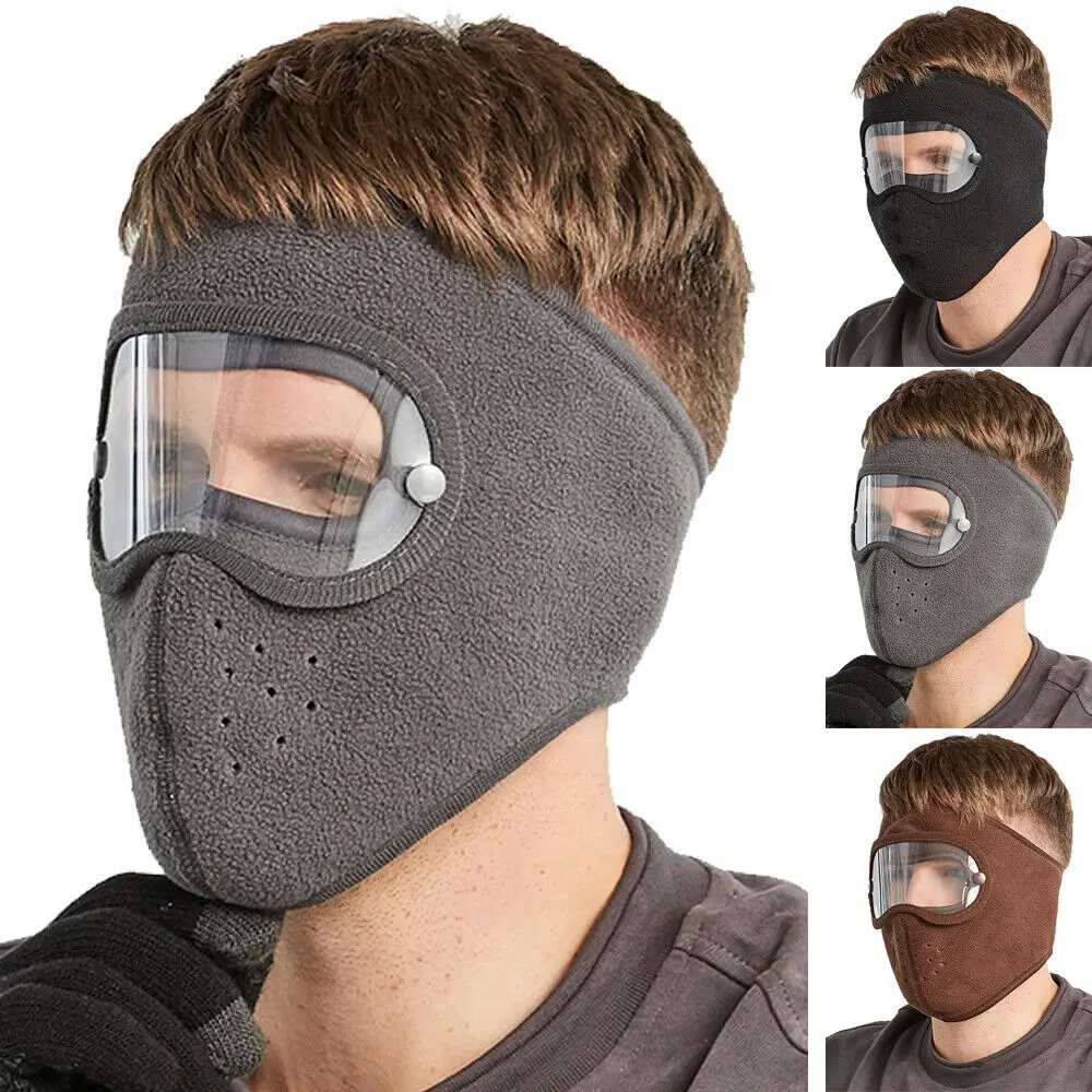 Windproof Face Warm Mask Winter Cap Ski Breathable Masks Fleece Face Shield Caps with HD Goggles Anti-fog Cycling Cap Balaclava