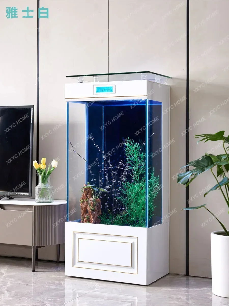 

Super White Living Room Wall Floor Aquarium Change Water Light Luxury Fish Globe