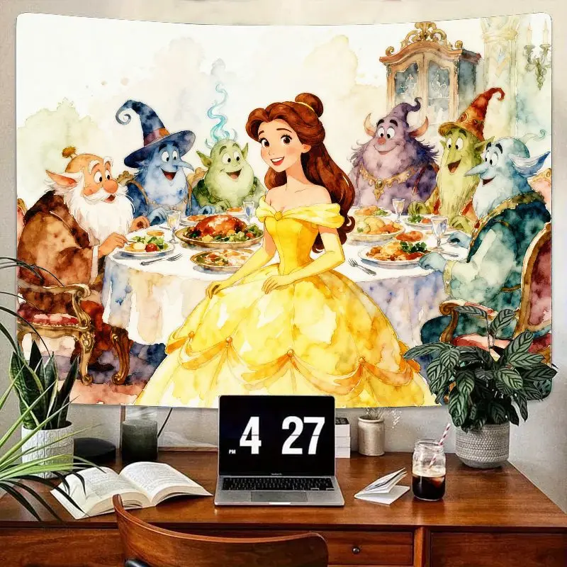 

1 шт., гобелен Belle Princess Enchanted Feast, причудливый акварельный настенный художественный эстетический декор комнаты для гостиной, спальни, общежития, Gif