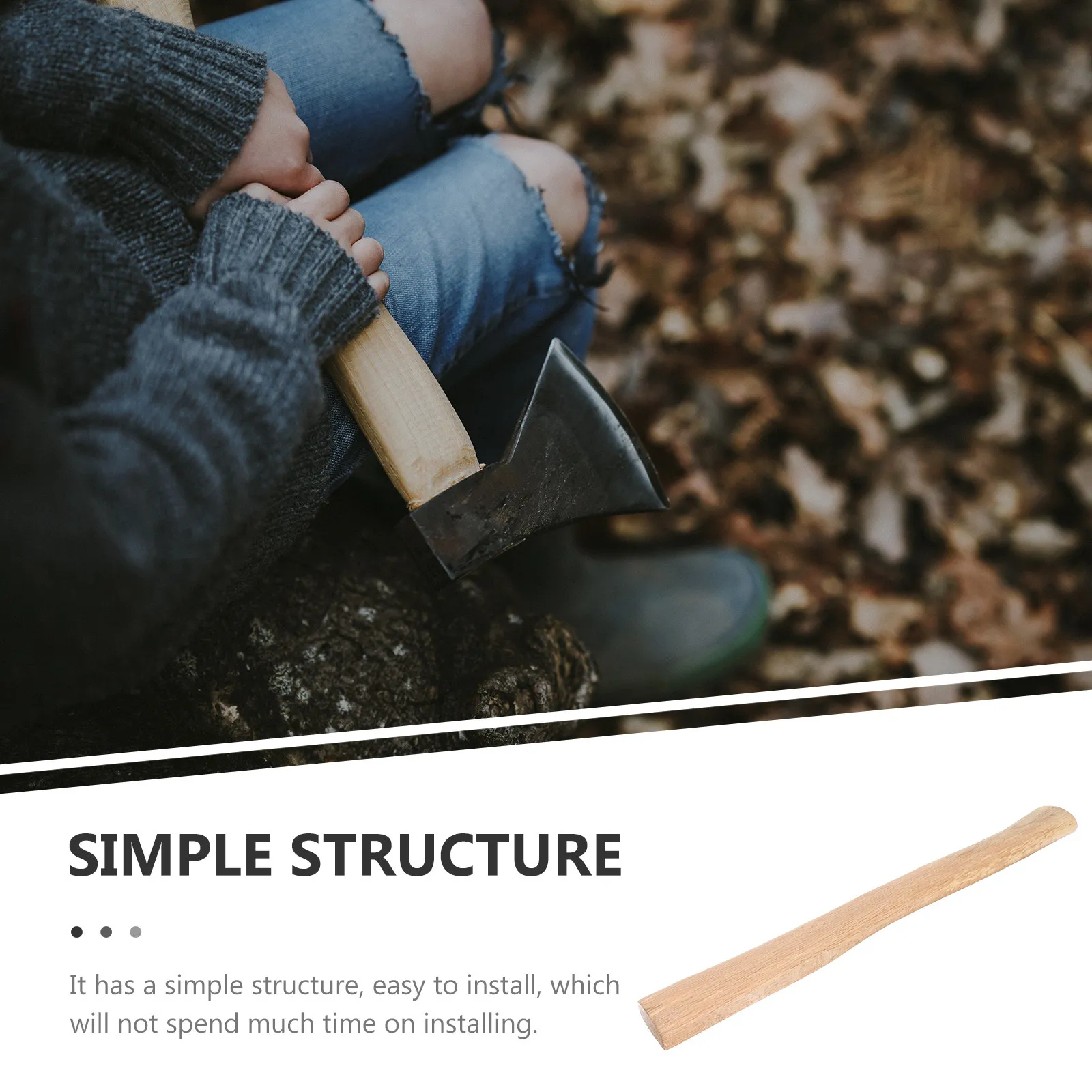 Wooden Axe Handle Replacement Solid Natural Wood Hatchet Grip for Firewood Cutting Camping Outdoor Tool