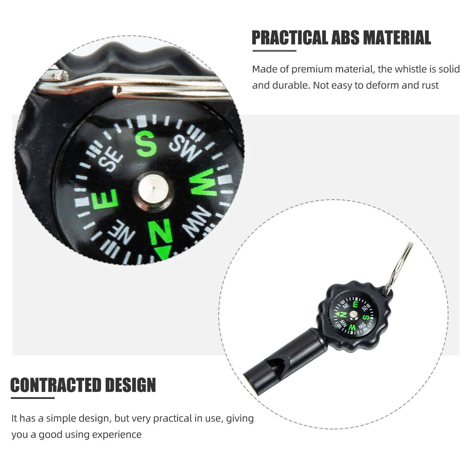 3Pcs Durable Keychain Compass Whistle Loud Clear Tone Multi-Function Survival Gear Outdoor Activity Gift Choice