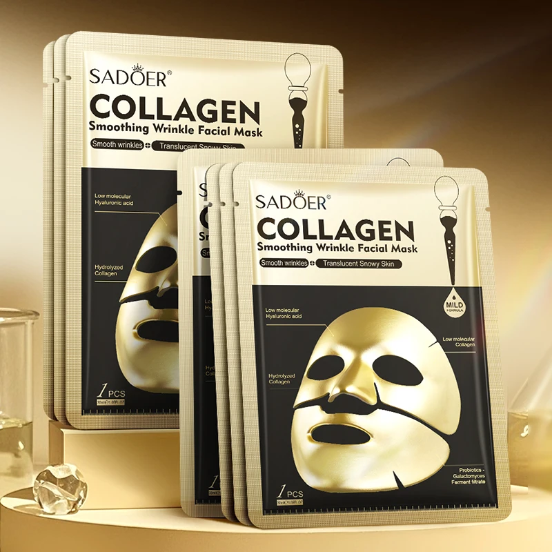 5/10 Stück SADOER Collagen Split Mask, feuchtigkeitsspendend, Anti-Falten, Anti-Aging, Niacinamid hellt den Hautton auf, spendet intensive Feuchtigkeit
