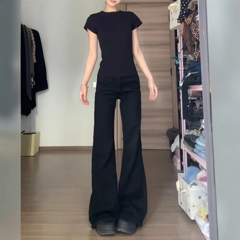 

High Waist Bell Bottom Pants Women's Slim Fit Black Versatile Spring Autumn Fashionable Cotton Casual High Rise Trousers