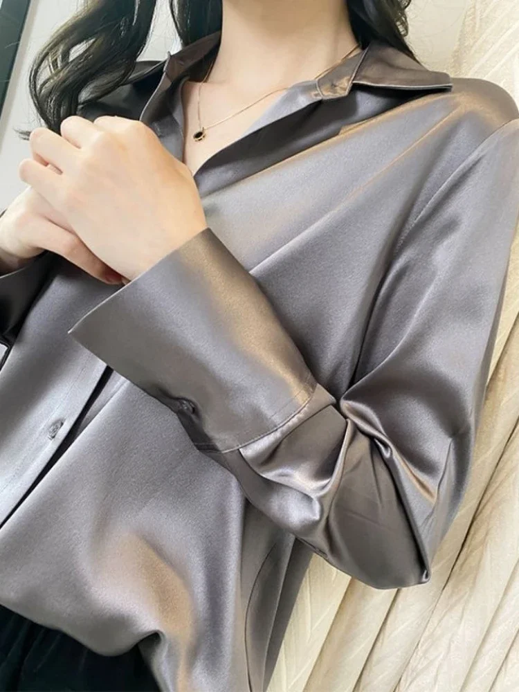 Blusa de moda para mujer, camisa blanca de manga larga, blusa de seda elegante para verano, 2022
