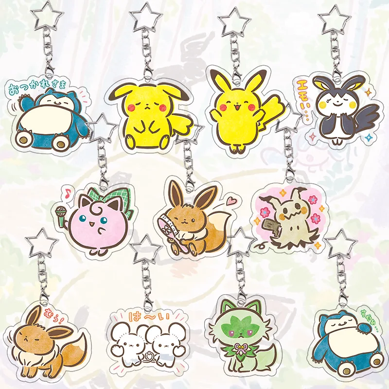 Snorlax Wigglytuff Eevee Acryl-Schlüsselanhänger Kawaii Pachirisu Trendiger Anhänger Taschendekoration Beliebte Modelle Kettenanhänger Geschenk