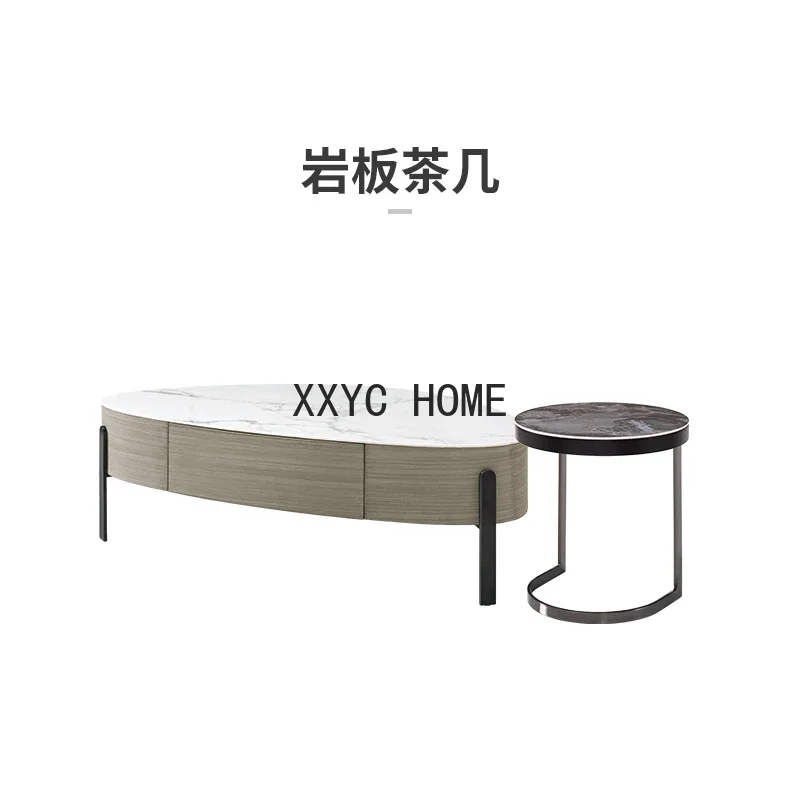 Cream Style Coffee Table TV Cabinet Combination Modern Minimalist Stone Plate Living Room