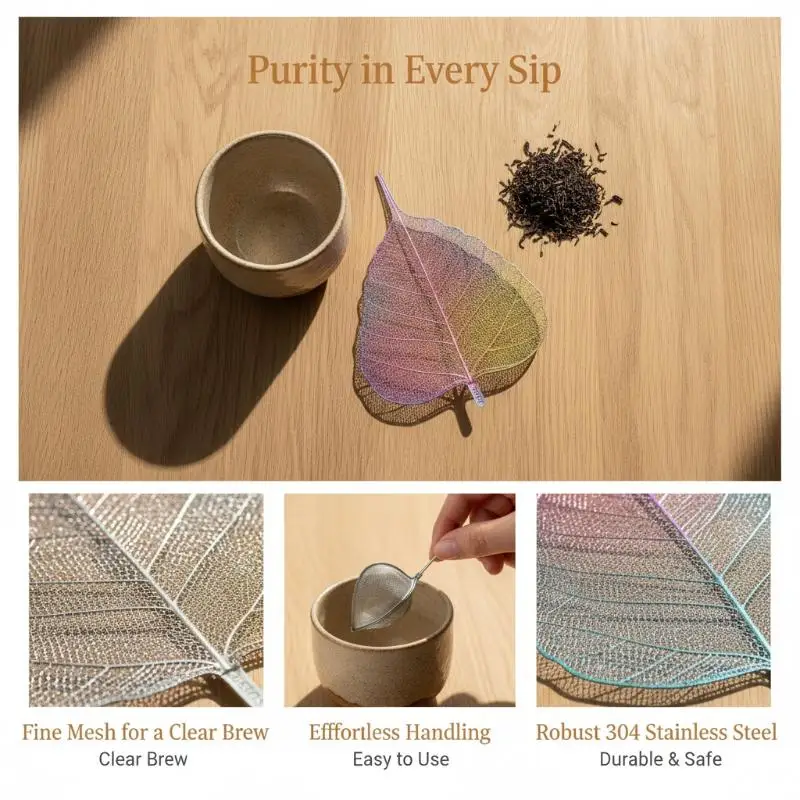 Eco Friendly Stainless Steel Tea Infuser Hollow Out Bodhi Leaf Shape Kung Fu Tea Strainer for Daily Office Tea