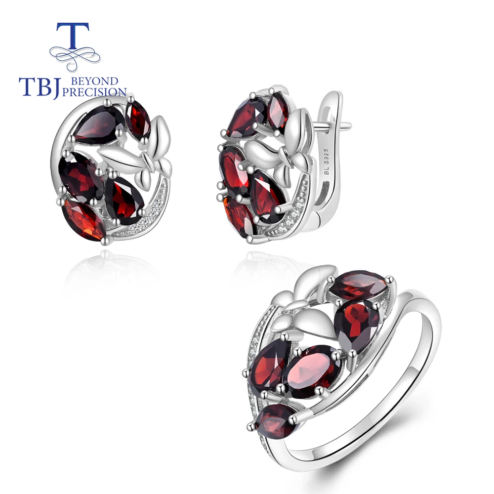 

Butterfly design jewelry set 925 Sterling silver Natural Garnet Gemstone Exclusive Clasp Earring Woman Party birthday gift