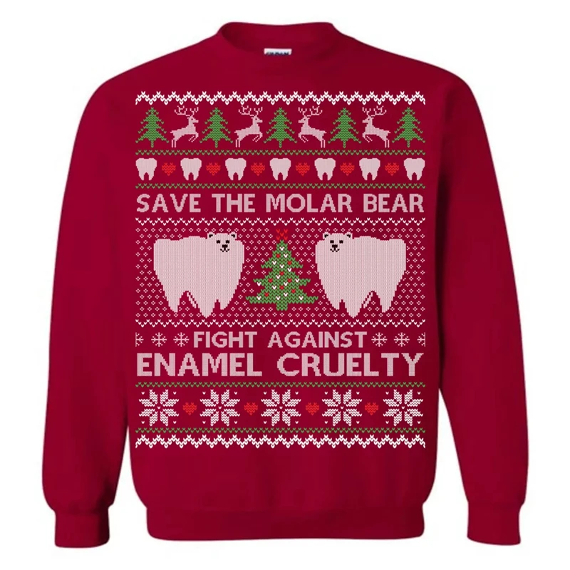 Funny Molar Bear Ugly Christmas Sweater Fight Against Enamel Cruelty Men Women 3D Printed Sweatshirt Loose Streetwear Pullovers