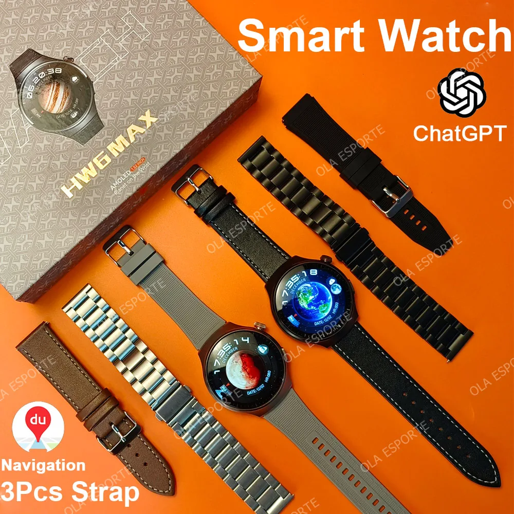 + 3 قطعة ساعة GPS 4 Pro ساعة ذكية للرجال شاشة AMOLED AI ChatGPT معدل ضربات القلب بلوتوث مكالمات IP68 مقاوم للماء ساعة ذكية لنظام أندرويد