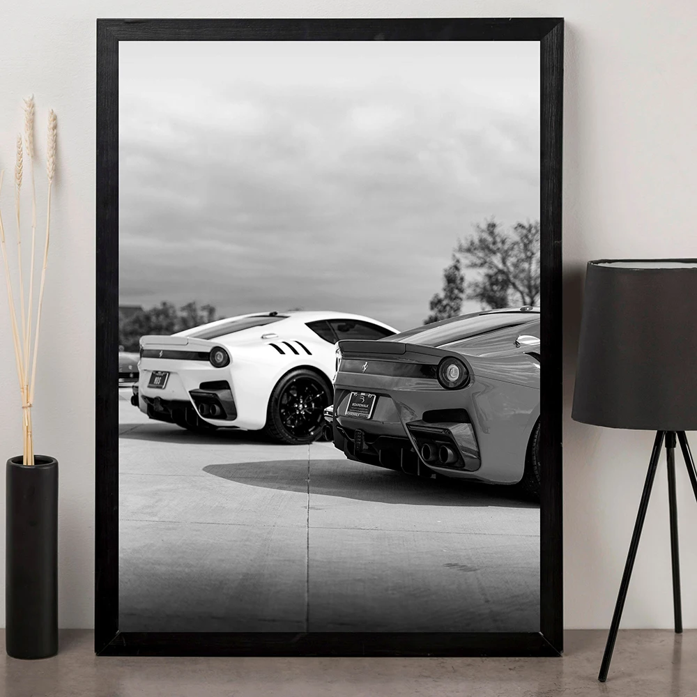 Luxury Racing Tail Lights Canvas Painting Fashion Supercar Poster Classic Black White Sports Car Wall Art Club Room Home Decor