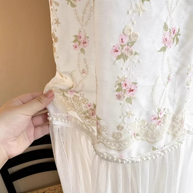 Romantic Atmosphere Embroidered Jacquard Pearl Skirt Gauze Light-transmitting Slightly Transparent Double-layer Gauze Living