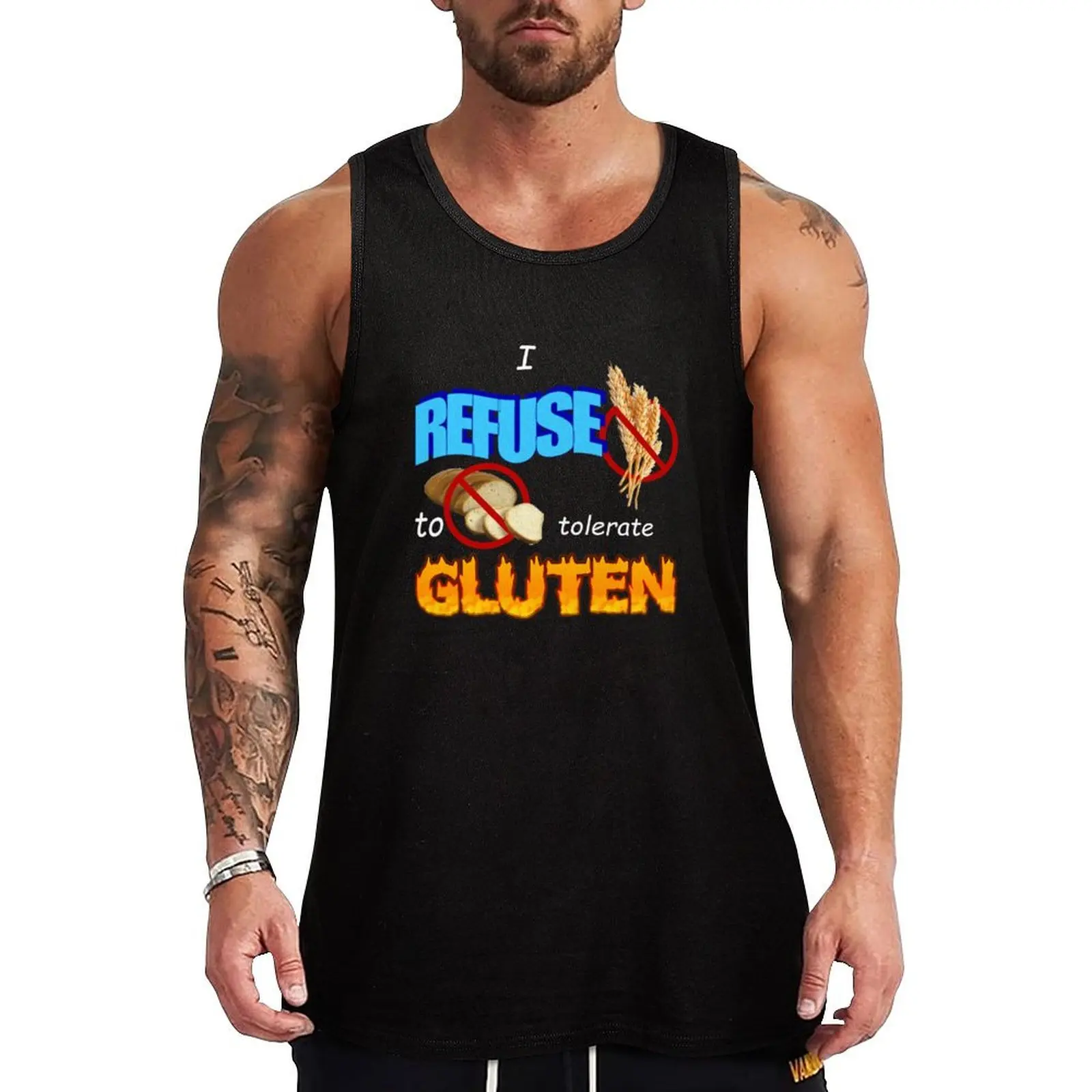 Camiseta sin mangas con estampado de meme 'I Refuse to Tolerate Gluten', camiseta sin mangas que absorbe la humedad, camiseta deportiva antisudor