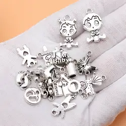 Supplies For Jewelry Antique Silver Color Baby Bottle Pacifier Stroller Feet Charms Collection  Cute Ornaments 18pcs