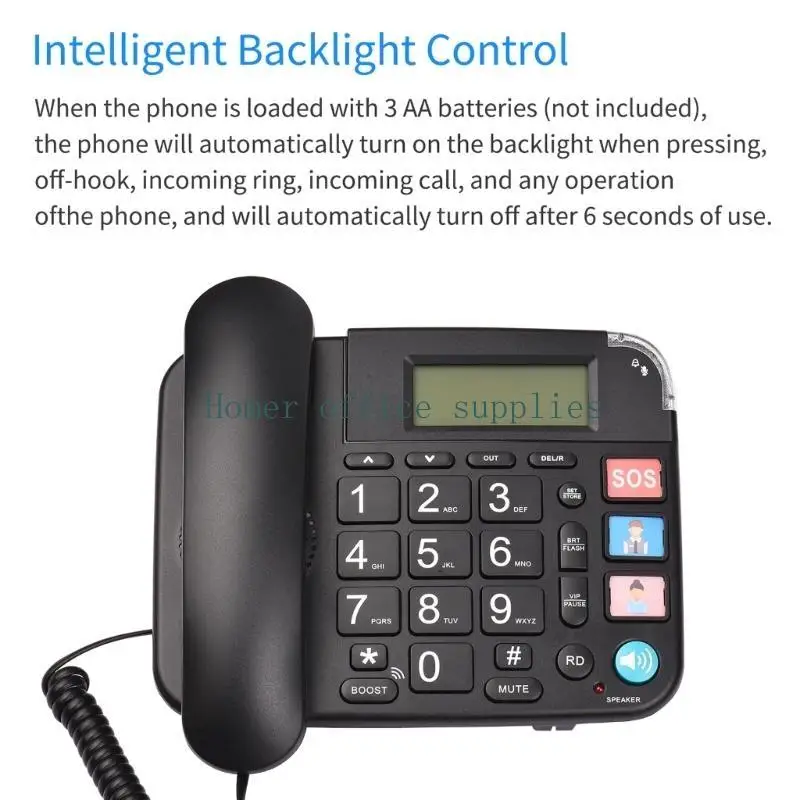 K43B Corded Phone with Big Button Desk Landline Phone Telephone Support Hands-Free/Flash Ring Volume Control LCD Display