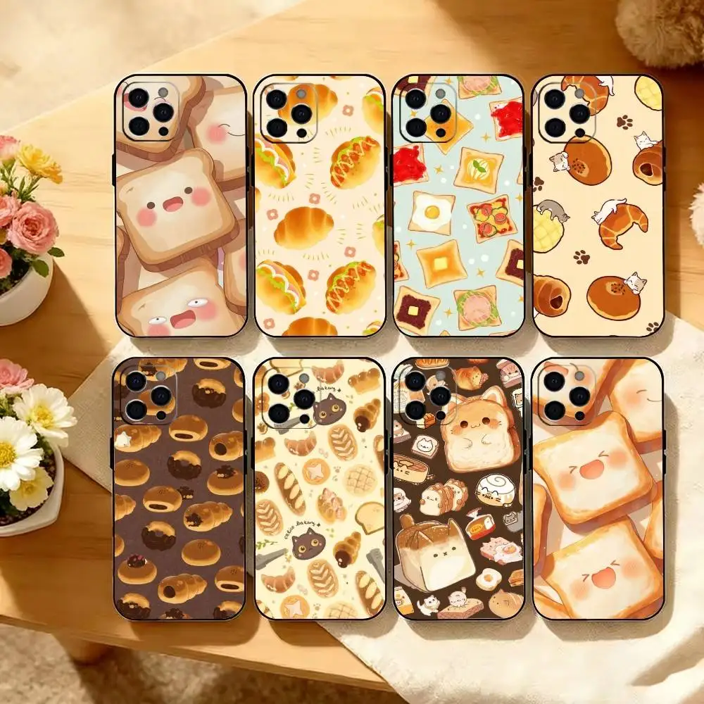 Cute Bread Illustration Phone Case Silicone Soft For IPhone 17 16 15 14 13 12 11 X XR Plus Pro Max Plus