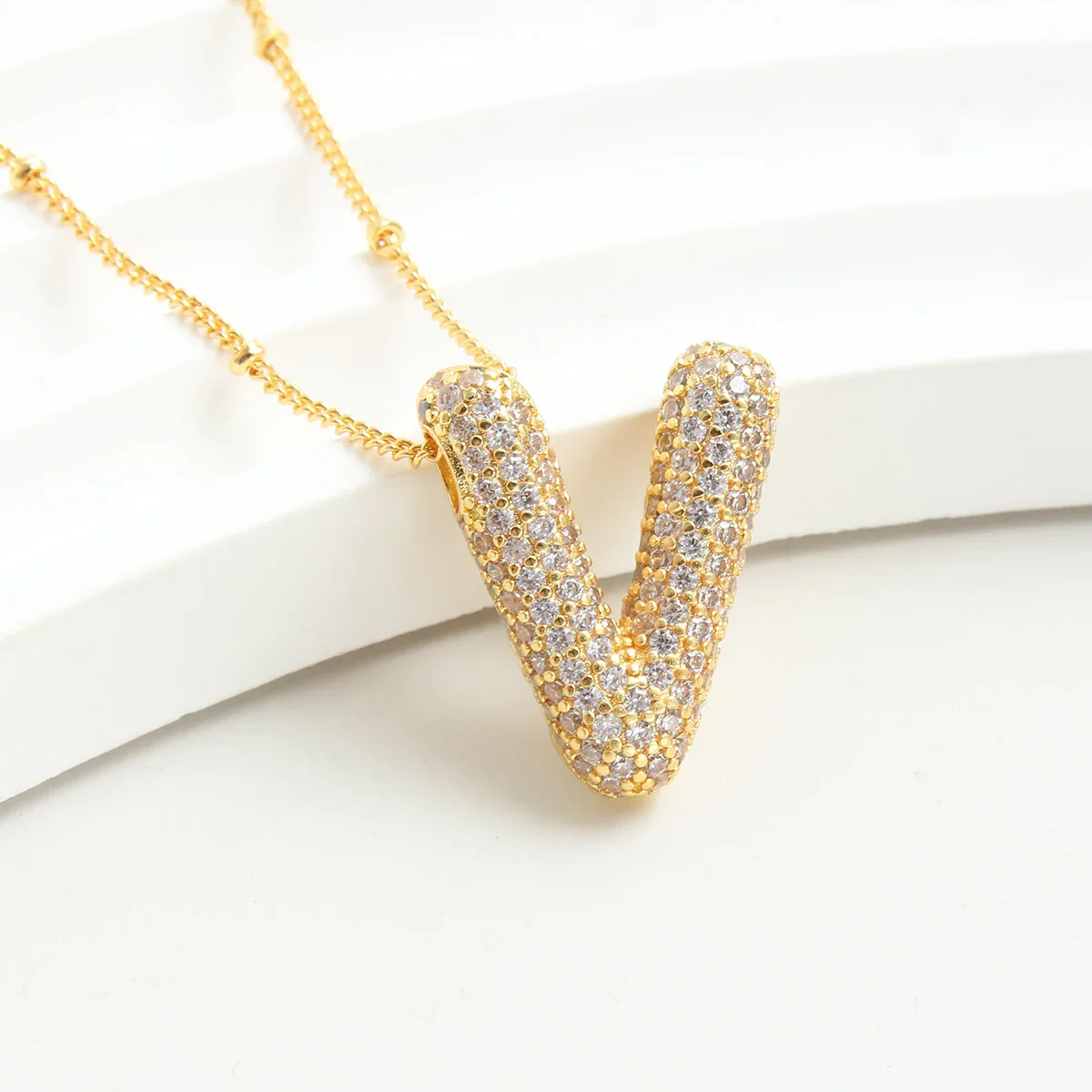 Cubic Zirconia Gold Plated  Bubble Alphabet Letter Necklace Monogram Necklace Balloon Initial Necklace Gifts for Women Girls