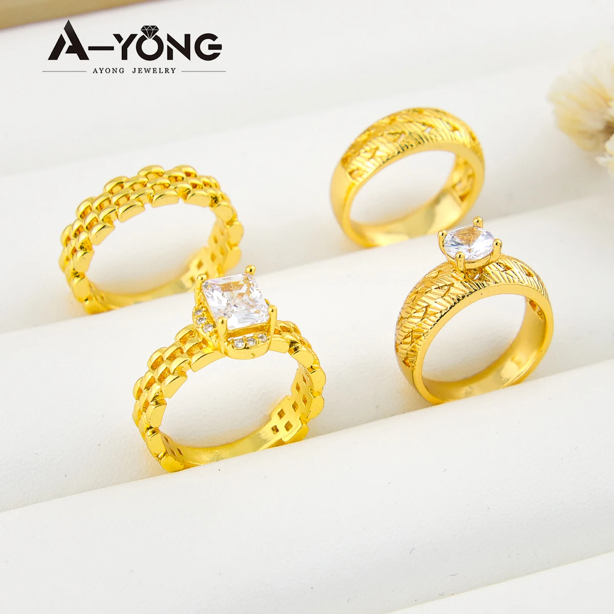 Luxury Gold Color Wedding Couples Rings 18k Copper Gold Plated Unique Personality Dubai Arab Women Mens Vintage Jewelry Gifts image 2