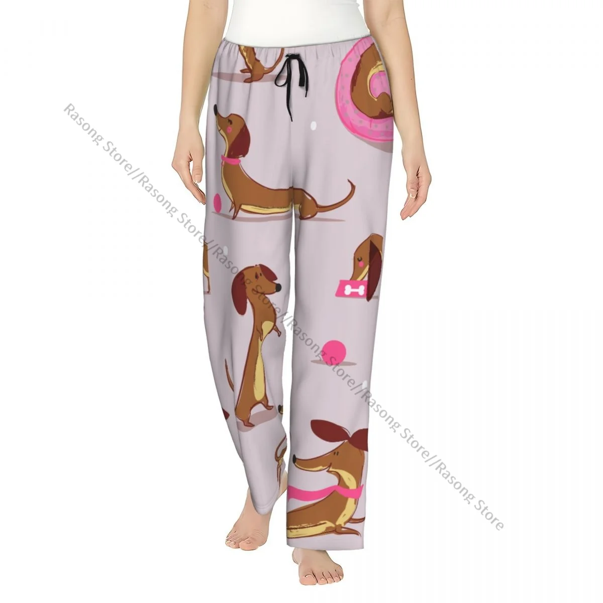 

Cozy Flannel Pajama Pants for Women Cute Cartoon Dachshund Sleep Bottoms Home Loungewear