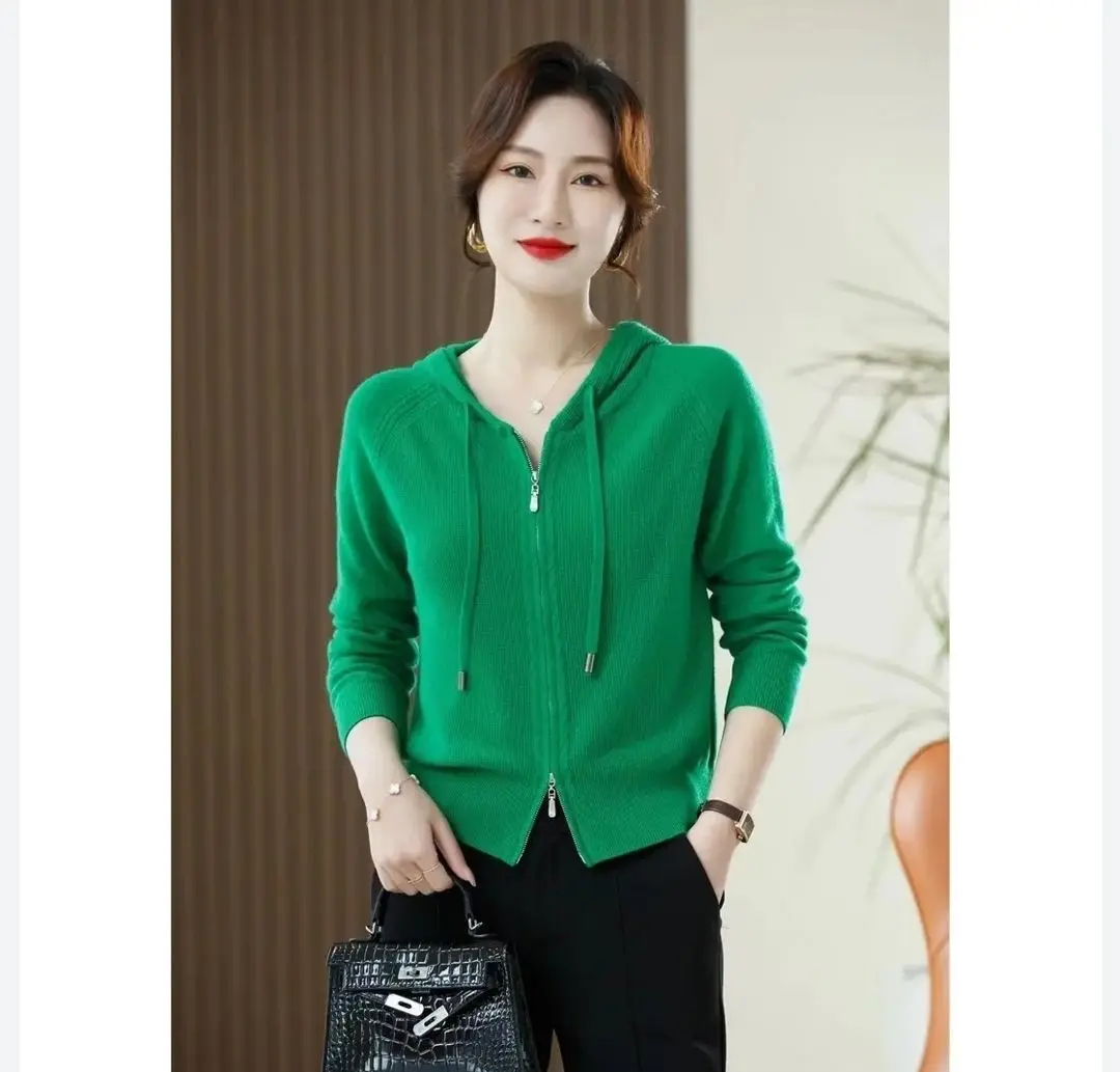 2025 herbst Winter Neue Feste Temperament Abnehmen Fleisch-bedeckende Vielseitige Mit Kapuze Gestrickte Lange ärmeln Strickjacke Tops für Frauen