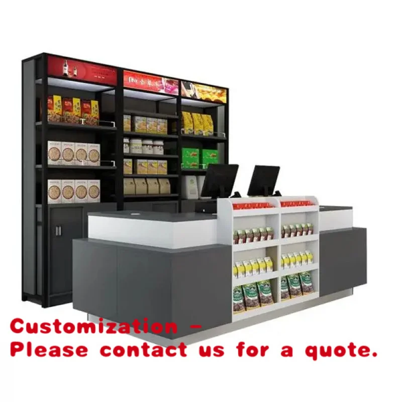 Customize.8 Years Experience Factory Steel Wood Supermarket Comptoir Magasin Convenience Store Shop Checkout Counter with Displa