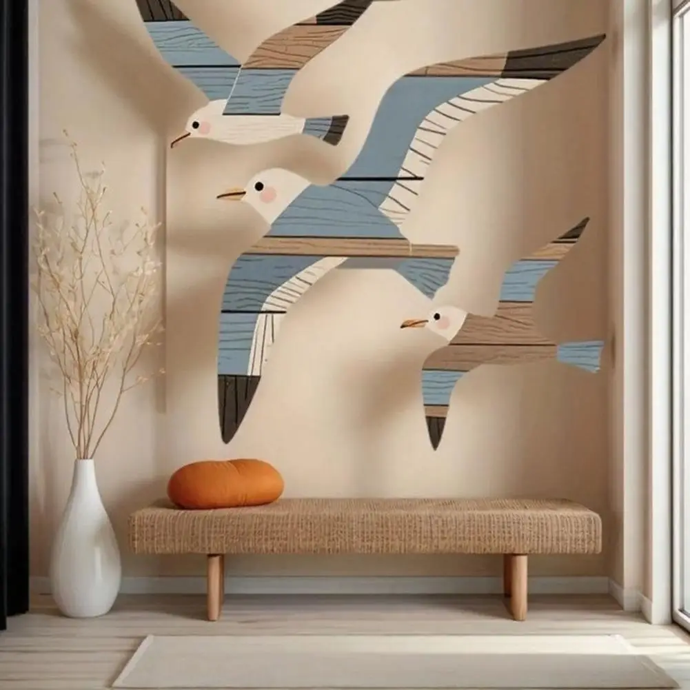 3Pcs/Set Wooden Seagull Wall Decoration Farmhouse Rustic Flying Gull Wall Art Bedroom Living Room Bathroom Wall Decorative Sign