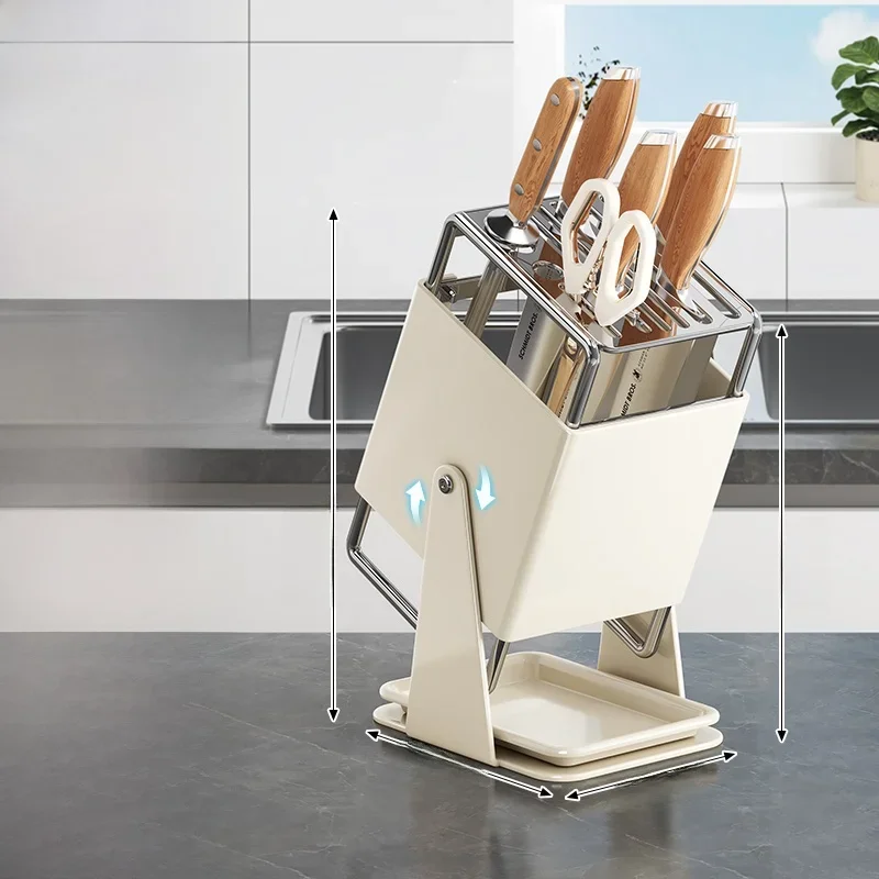 Stainless Steel Kitchen Knife Holder Rotatable Multi-functional Storage Rack High Aesthetic Value Non-slip Cutting Board Stand