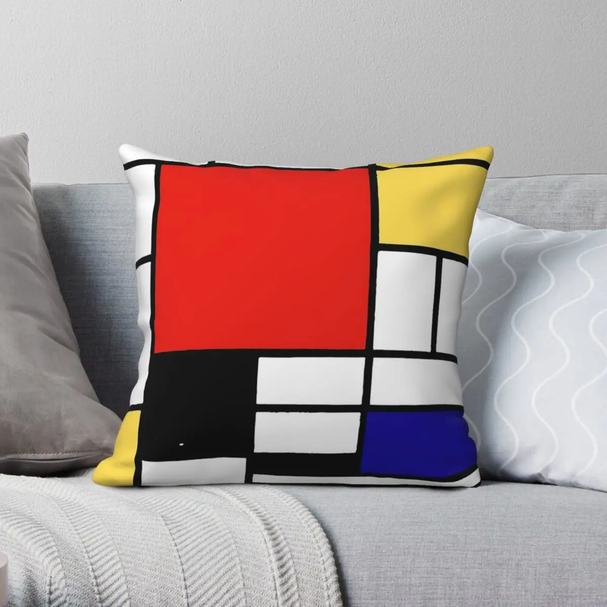 Composition With Red Blue Yellow Pillowcase Polyester Linen Velvet Printed Zip Decorative Throw Pillow Case Home Cushion Cover