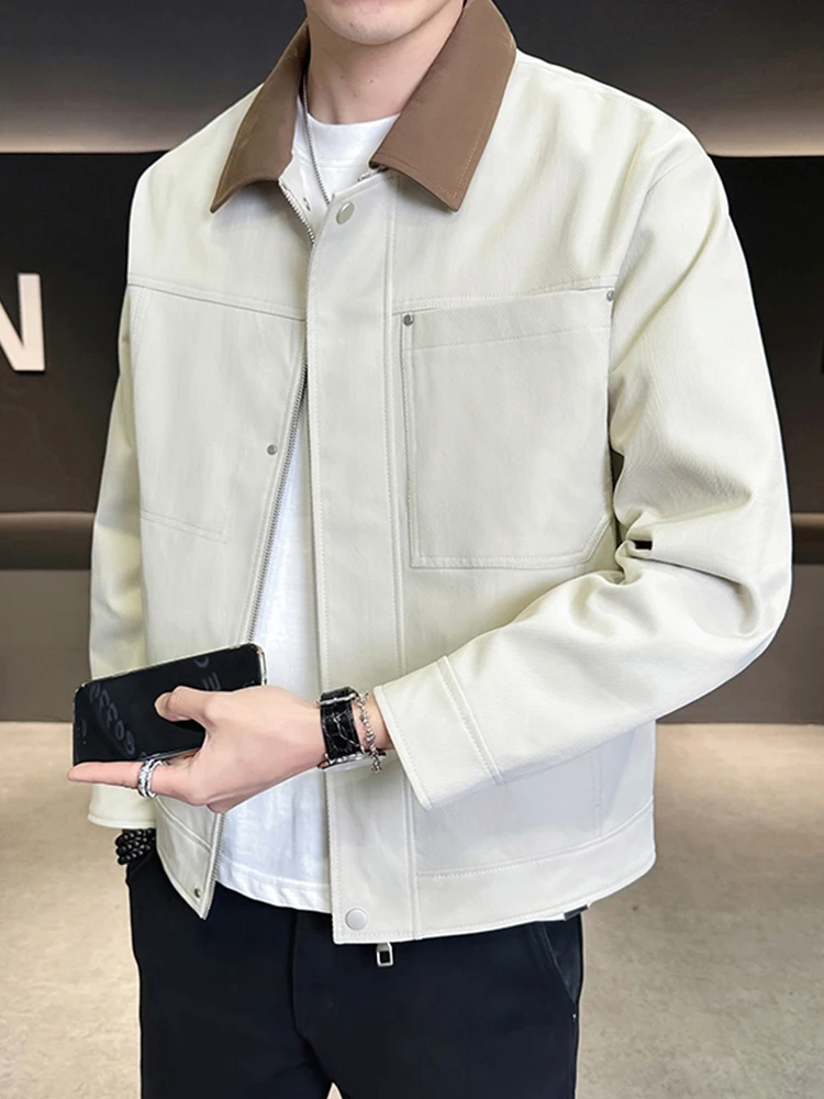 

American Sle Men's Casual Jaet Spring Autumn New Faion Retro Flip Collar Trendy Top Youth Polyester Stand Fit Jaet