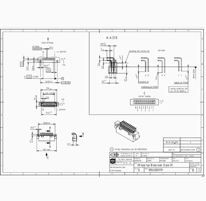 09241206919 HARTING 2A20-pin male connector Reflow soldering wiring method Elbow type