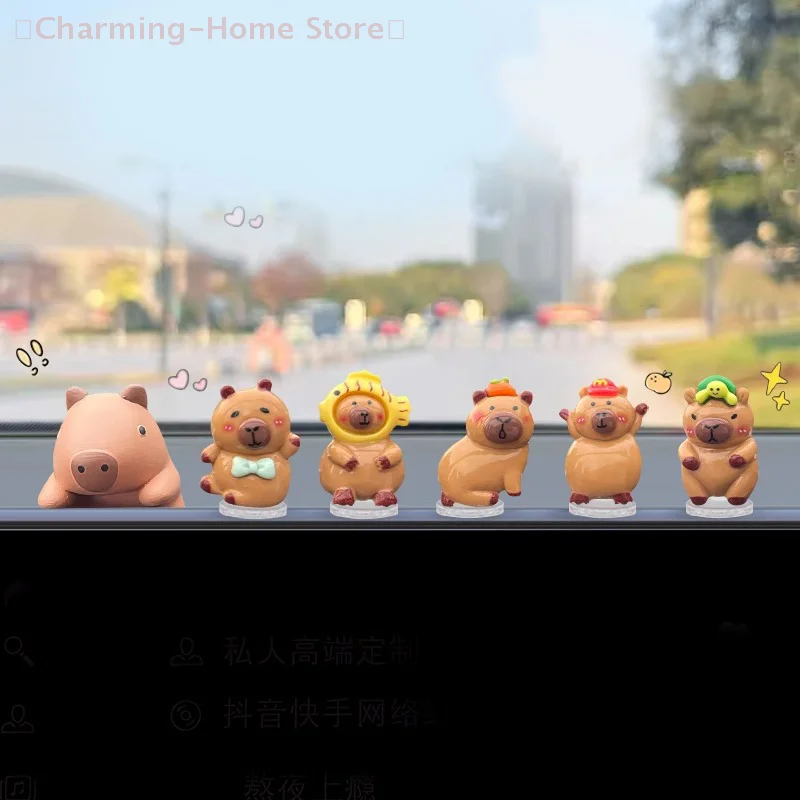 【M】5Pcs/Set Capybara Car Interior Decoration Creative Spring Capybara Shaking Head Dashboard Figurine Ornament