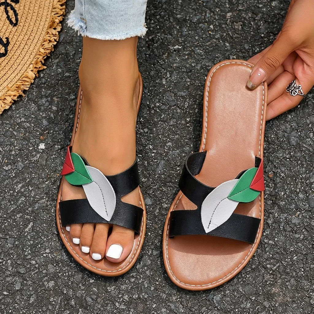 Women Slippers Outdoor Slip-On Sandals Large Size Flat Bottom Slippers Women Cross Solid Color Shoes Rubber Sole Slides Women