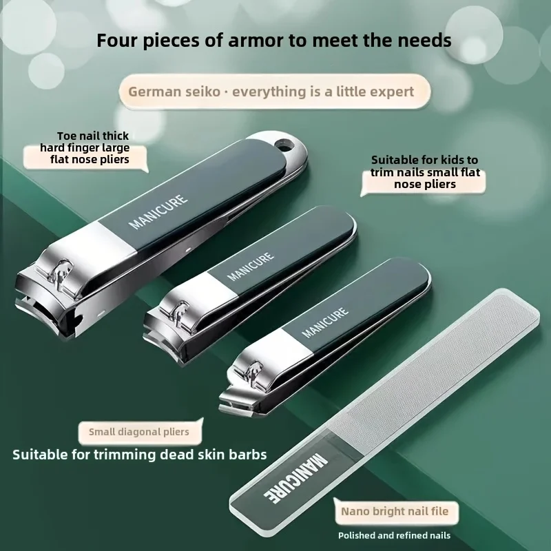 

10pcs Deluxe Manicure and Pedicure Set Splash Proof Nail Clippers Ear Pick Stainless Steel Nail Scissors Christmas Gift