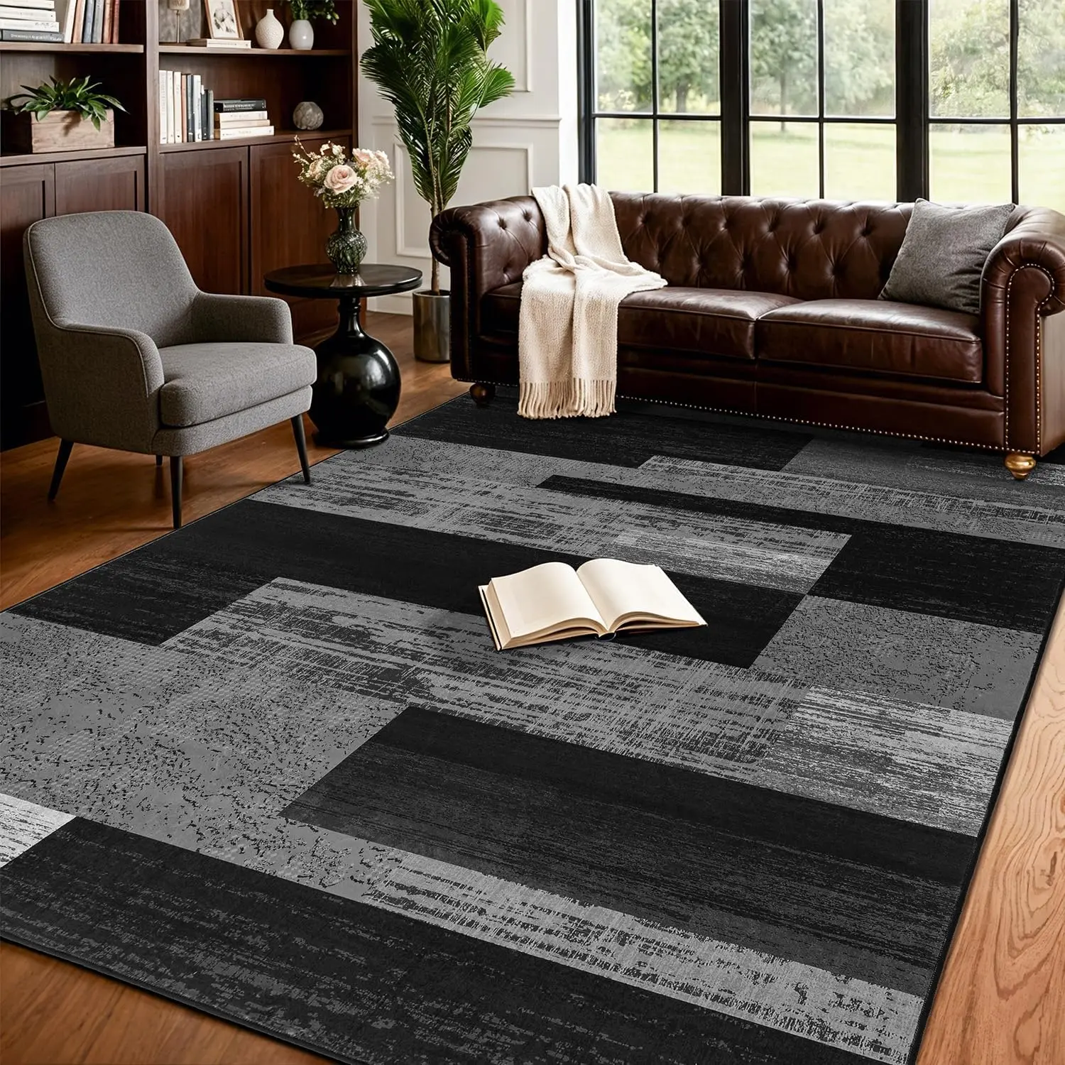 

5x7 Washable Area Rug, Vintage Checkered Non-Slip Carpet for Living Room Bedroom Dining Office