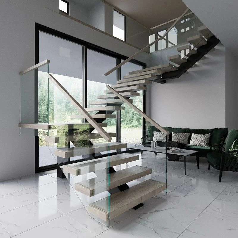 custom.Modern Design Glass Interior Stairs House Steel Customized Indoor Floating Staircase