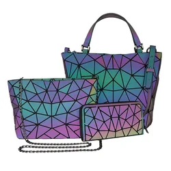 Luminous Bao Big Bag Holographic Reflective Geometric Bags For Women 2023 Quilted Shoulder Bags Female Handbags Bolsa Feminina