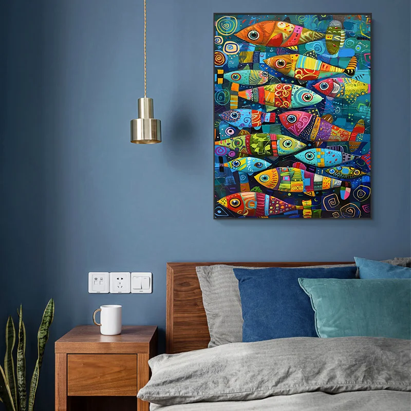 Abstract Colorful Fish in The Sea Canvas Posters and Prints Painting Vintage Home Kitchen Wall Art Decor Mural No Frame