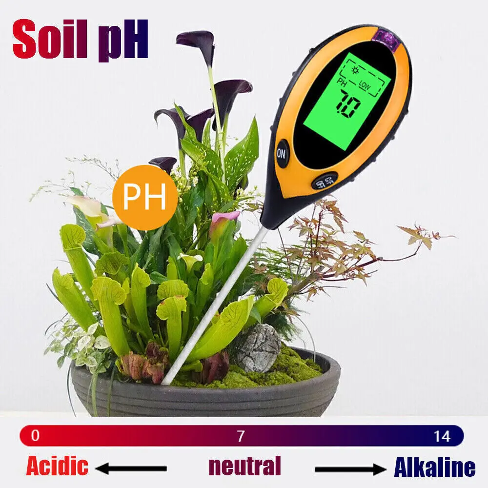 4In1 Soil PH Meter LCD Digital Ph Temperature Sunlight Fertility Tester Moisture