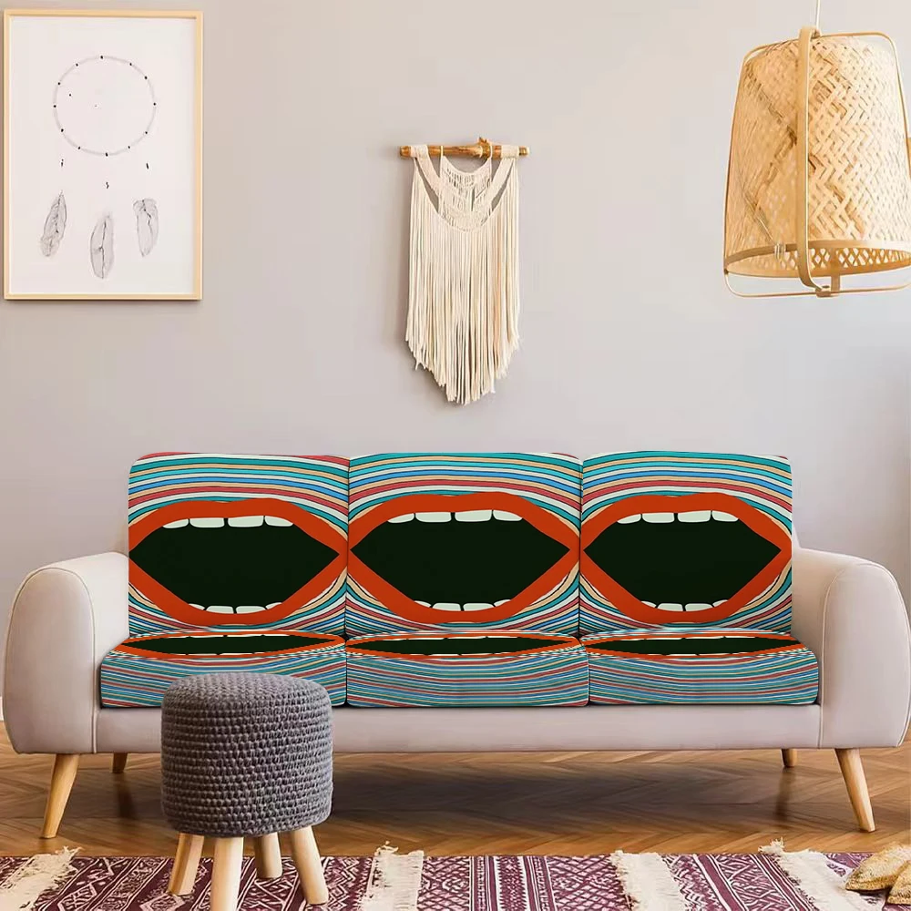 Summer Outdoor Sofa Cover with Unique Mouth Pattern Print, Elastic Milk Silk Fabric, All - Season Universal