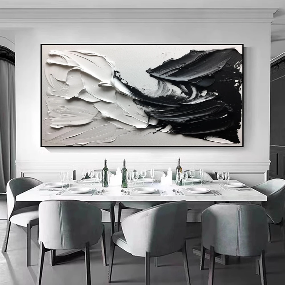 Hand Painted Oil Painting Black and White Wall Art Abstract Painting Black White Abstract Wall Art Black White Textured Painting