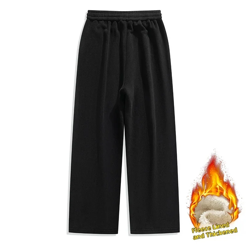 Winter Men's Fleece-Lined Pants 7XL Thick Warmth Sweatpants Men Loose Fit Lambswool Trousers Suitable for Home and Outdoor Wear