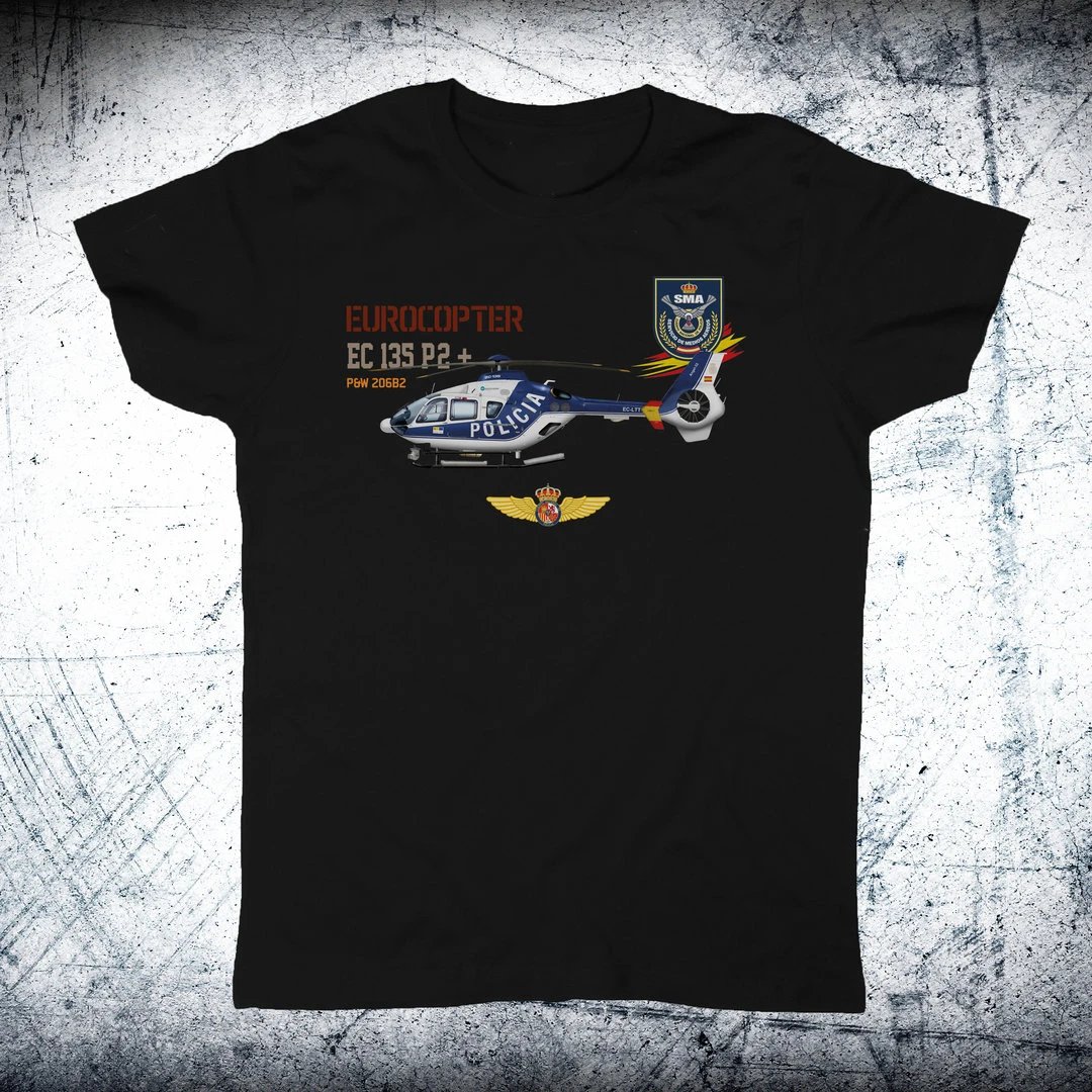 Spanish  Department EC 135 P2+ Helicopter T-Shirt. Premium Cotton Short Sleeve O-Neck Mens T Shirt New S-3XL