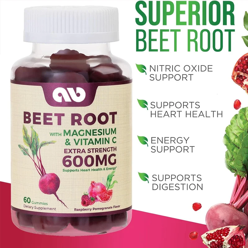 

Beetroot gummies - energy and heart health support supplements, vegetarian, non GMO - pomegranate raspberry flavor