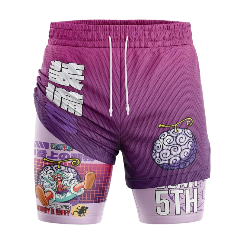 

Шорты для фитнеса Bandai 5th Gear Luffy One Piece Anime, унисекс, двухслойные, 2-в-1, летние, быстросохнущие, мягкие, удобные, легкие