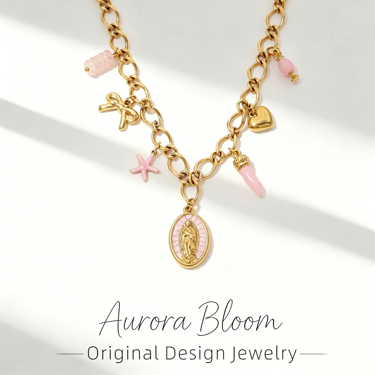 AURORA Y2K Style Virgin Mary Pendant Necklaces For Women's Choker Necklace Fashion Pink Collection Stainless Steel Jewelry