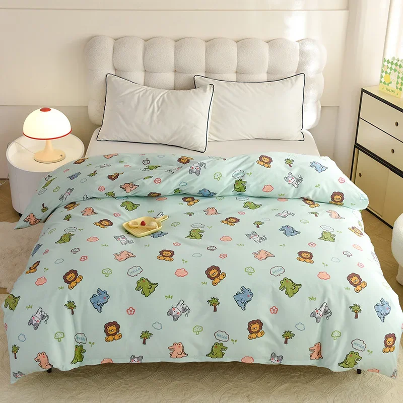 Cartoon Style Lion Crocodile Pattern Duvet Cover 1Pc 100% Cotton Zipper Quilt Cover Skin-friendly Comfortable for Boys Girls