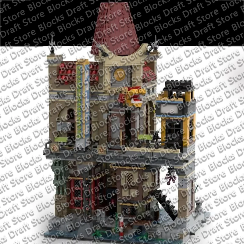 City Street View Model MOC Building Bricks Multi-Level Street Building Modular Technology Gifts Holiday Assemble Display QWERT